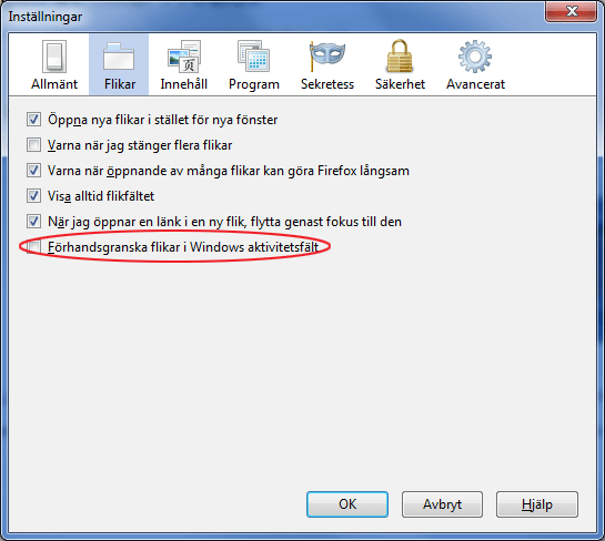 Inställningar i Firefox Inställningar i Firefox