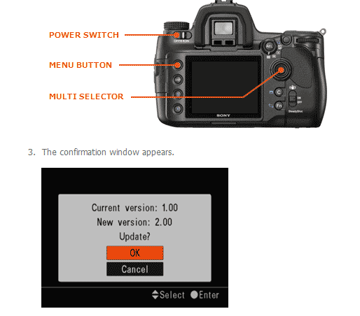 Uppdatering av mjukvaran till Sony A850/A900 Uppdatering av mjukvaran till Sony A850/A900