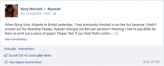 Dyrt att flyga med Ryanair utan papper Dyrt att flyga med Ryanair utan papper
