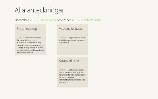 Så här ser appen Evernote för Windows 8 ut Så här ser appen Evernote för Windows 8 ut