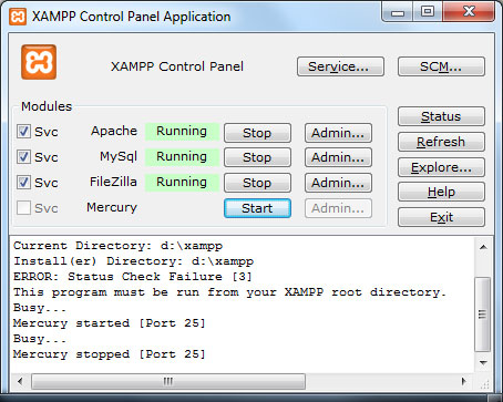 XAMPP huvudfönster XAMPP huvudfönster